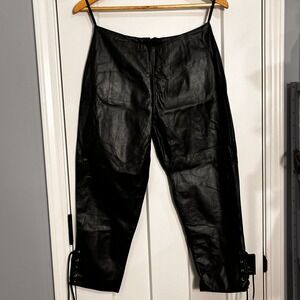 Womens Leather Capri Pants Black Lace Up Lower Legs Size Small Euro Chic Edgy